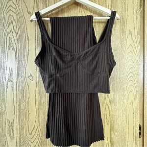 H&M Chocolate Ribbed Tank and Pants Set